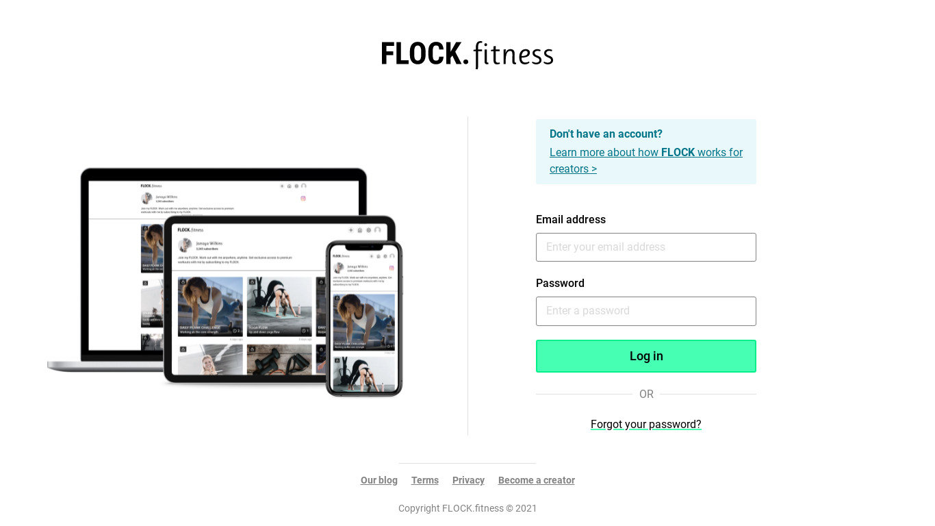 FLOCK.fitness Landing page