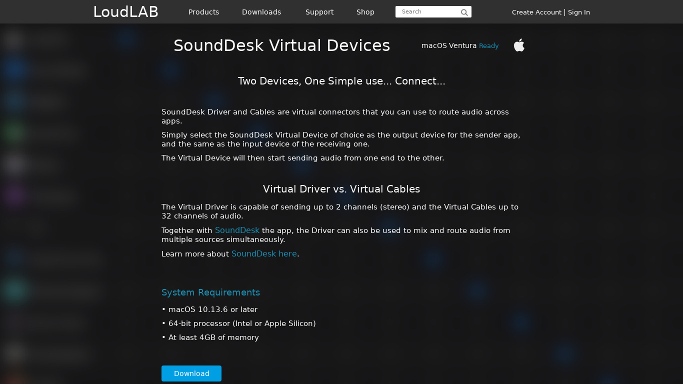 SoundDesk Virtual Devices by LoudLab Landing page