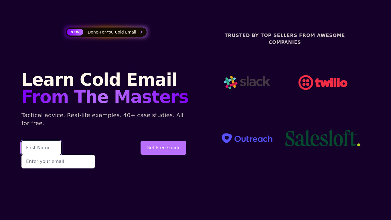 Cold Email Guide Landing page