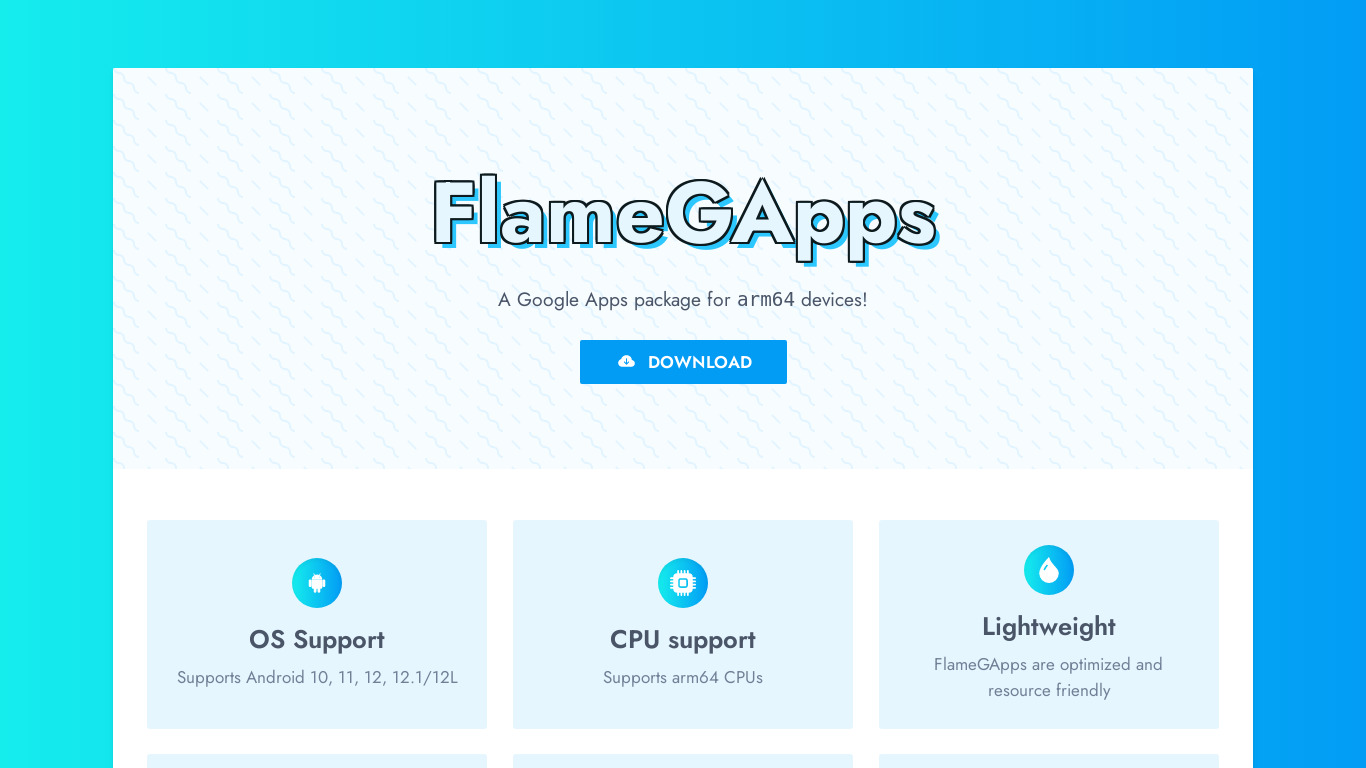 FlameGApps Landing page