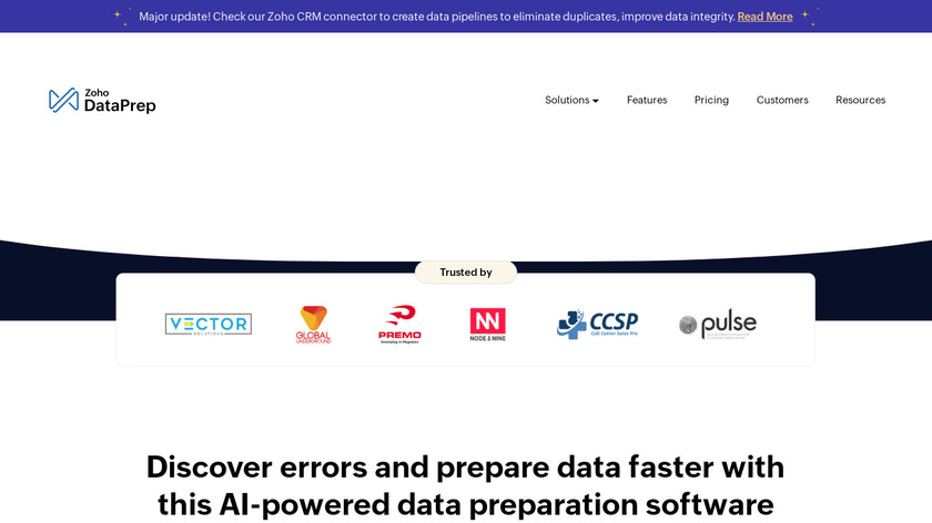 Zoho DataPrep Landing Page