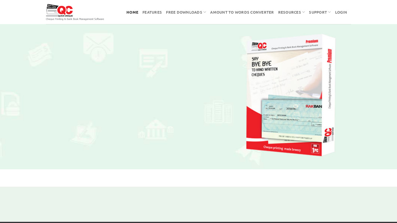 Quick Cheque Landing page