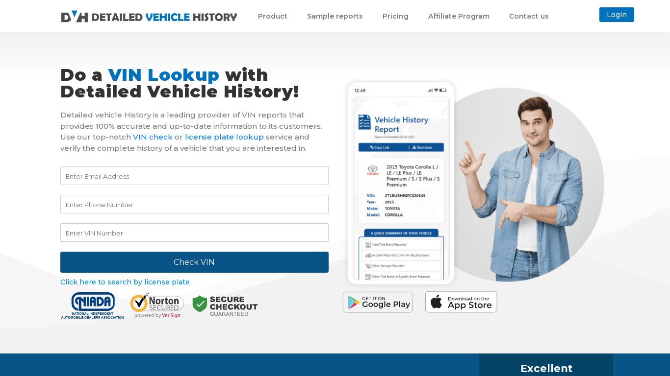 Detailed Vehicle History Landing page