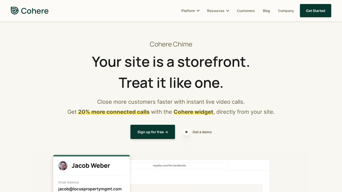 Cohere Chime Landing page