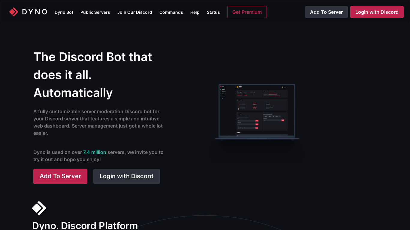 Dyno Bot Landing page