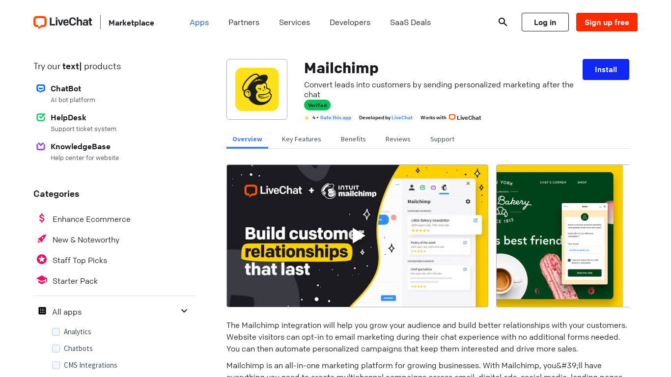 Mailchimp for LiveChat Landing page