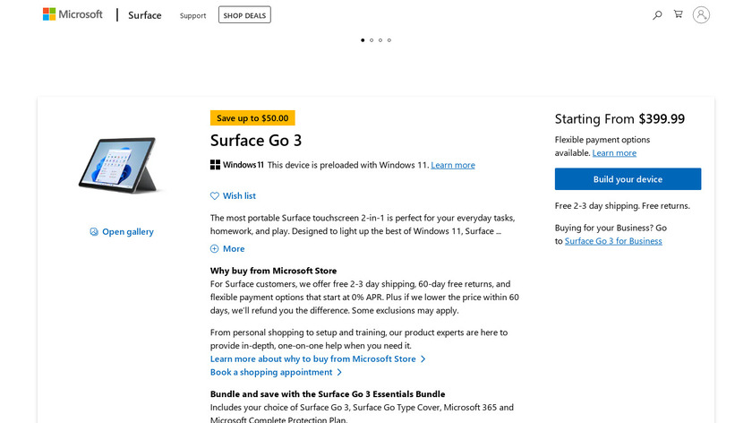 Surface Go Landing Page