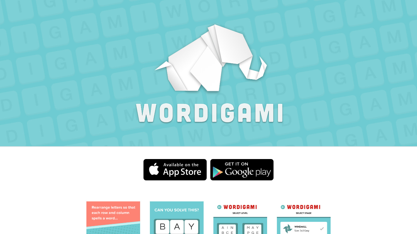 Wordigami Landing page