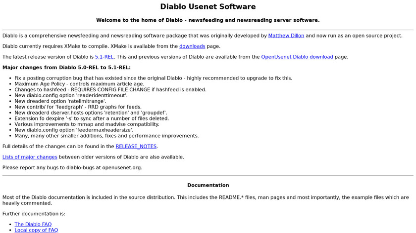 Diablo Usenet Software Landing Page