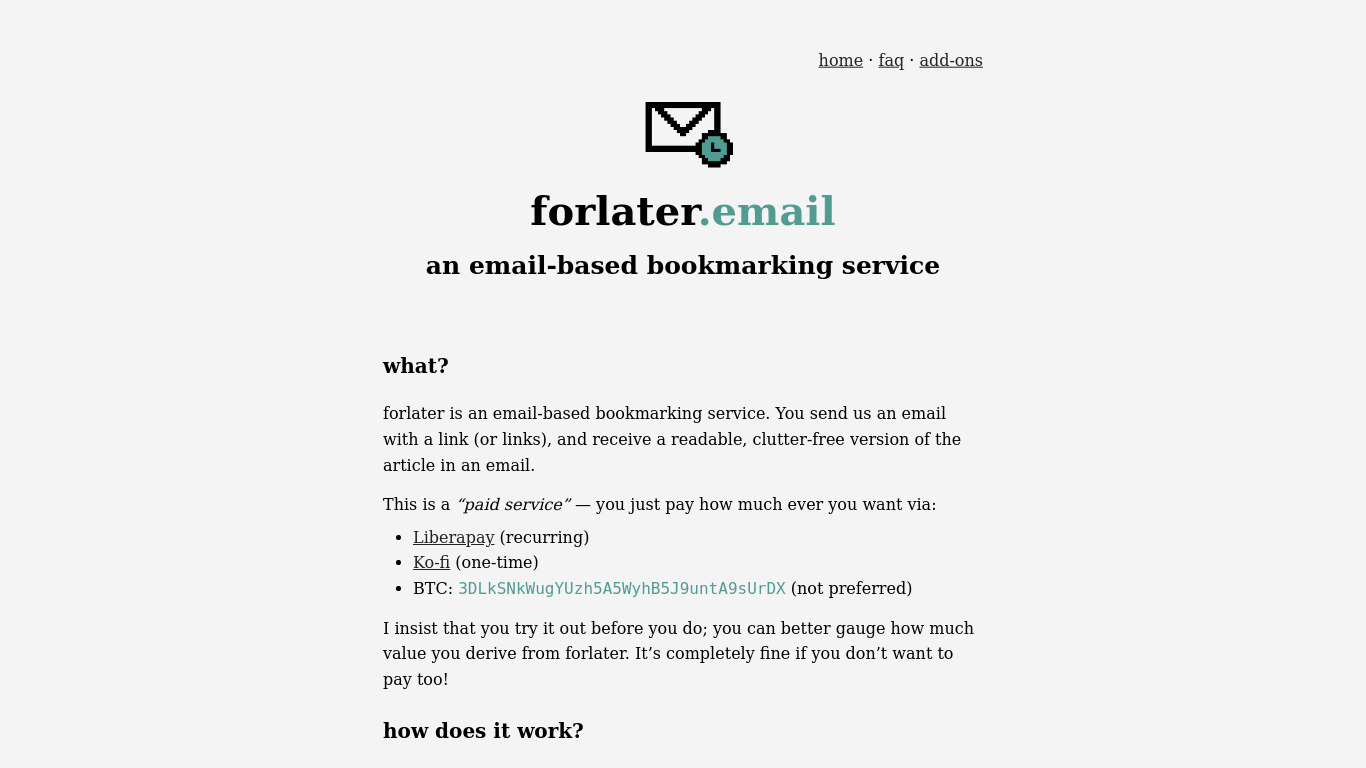 forlater.email Landing page