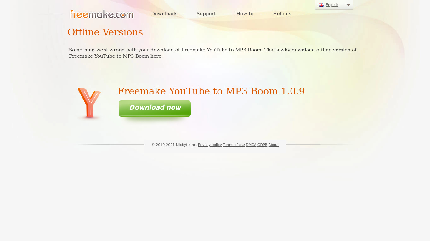 Freemake YouTube to MP3 Boom Landing page