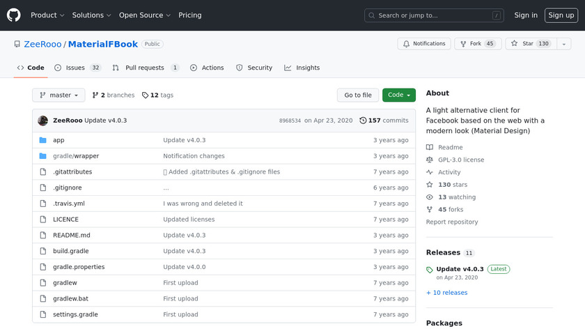 MaterialFBook Landing Page