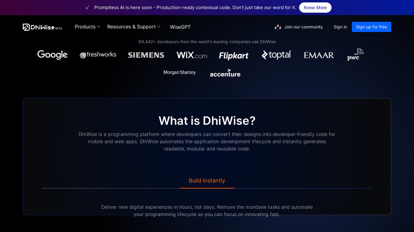 DhiWise Landing Page