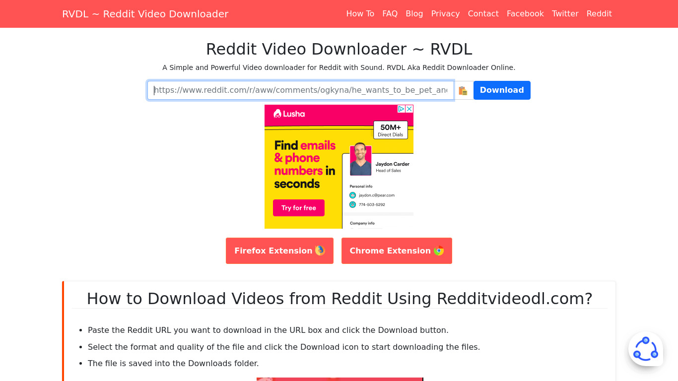 Reddit Video Downloader- Redditvideodl.com Landing page
