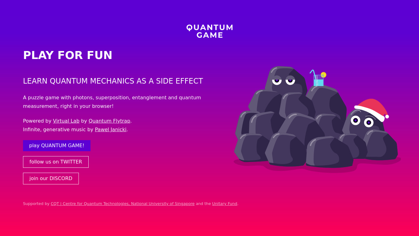 Quantum Game Landing page