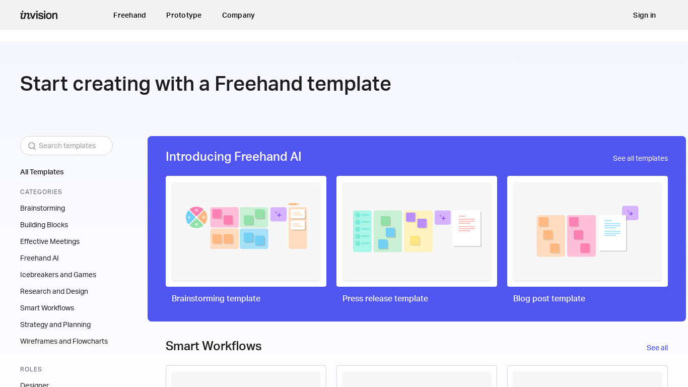 Freehand Template Gallery Landing page