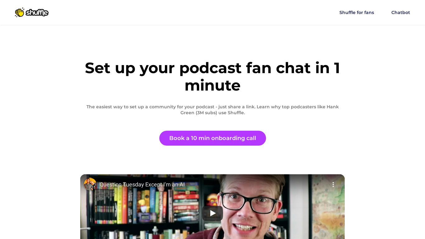 Shuffle for Podcasters Landing page