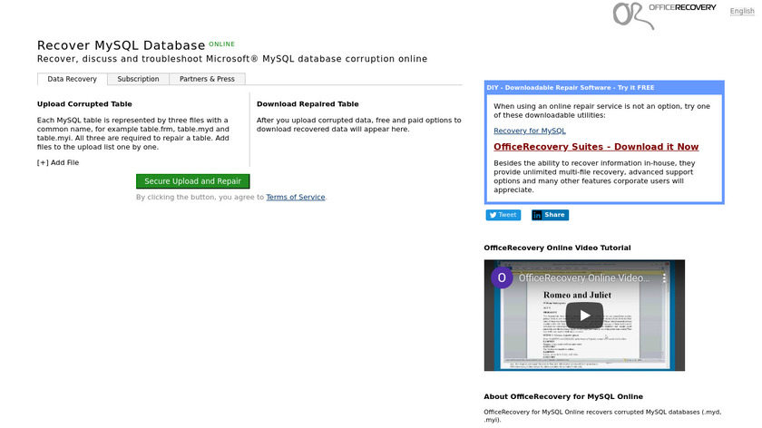 Recover MySQL Database ONLINE Landing Page