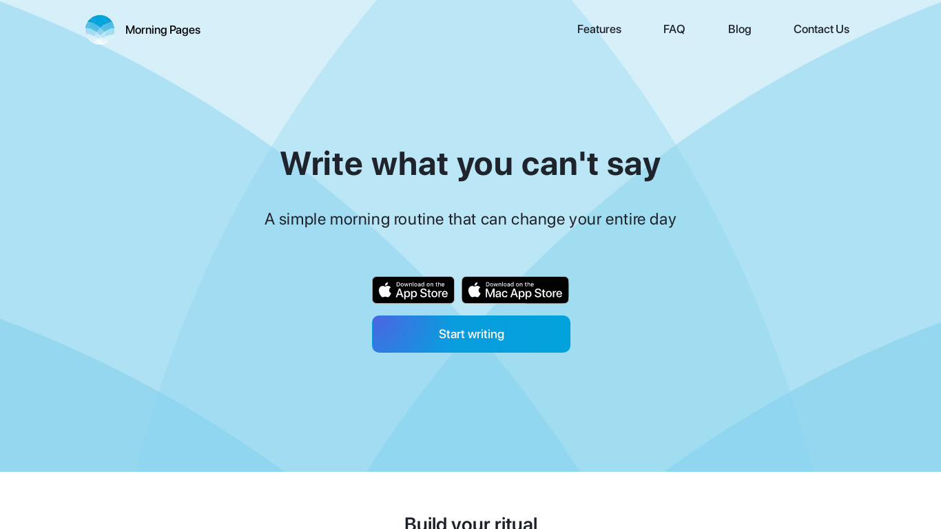 Morning Pages for iPhone Landing page