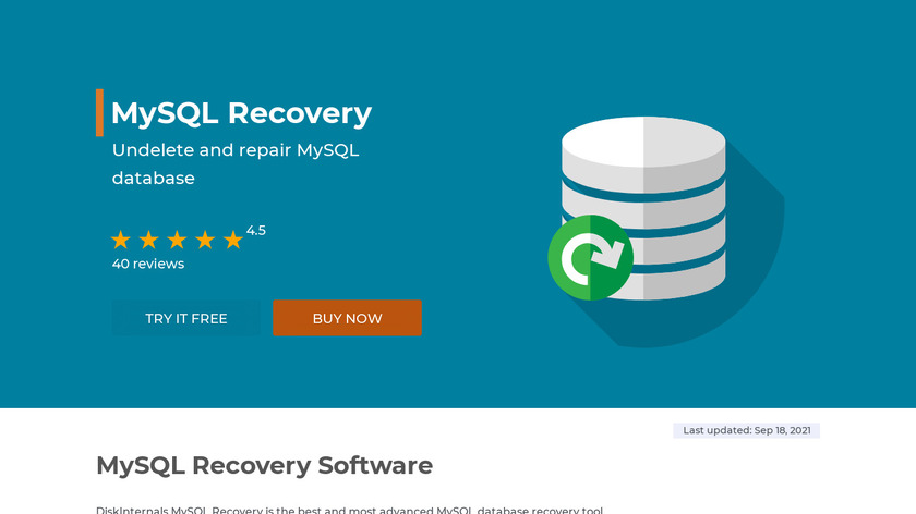 DiskInternals MySQL Recovery Landing Page