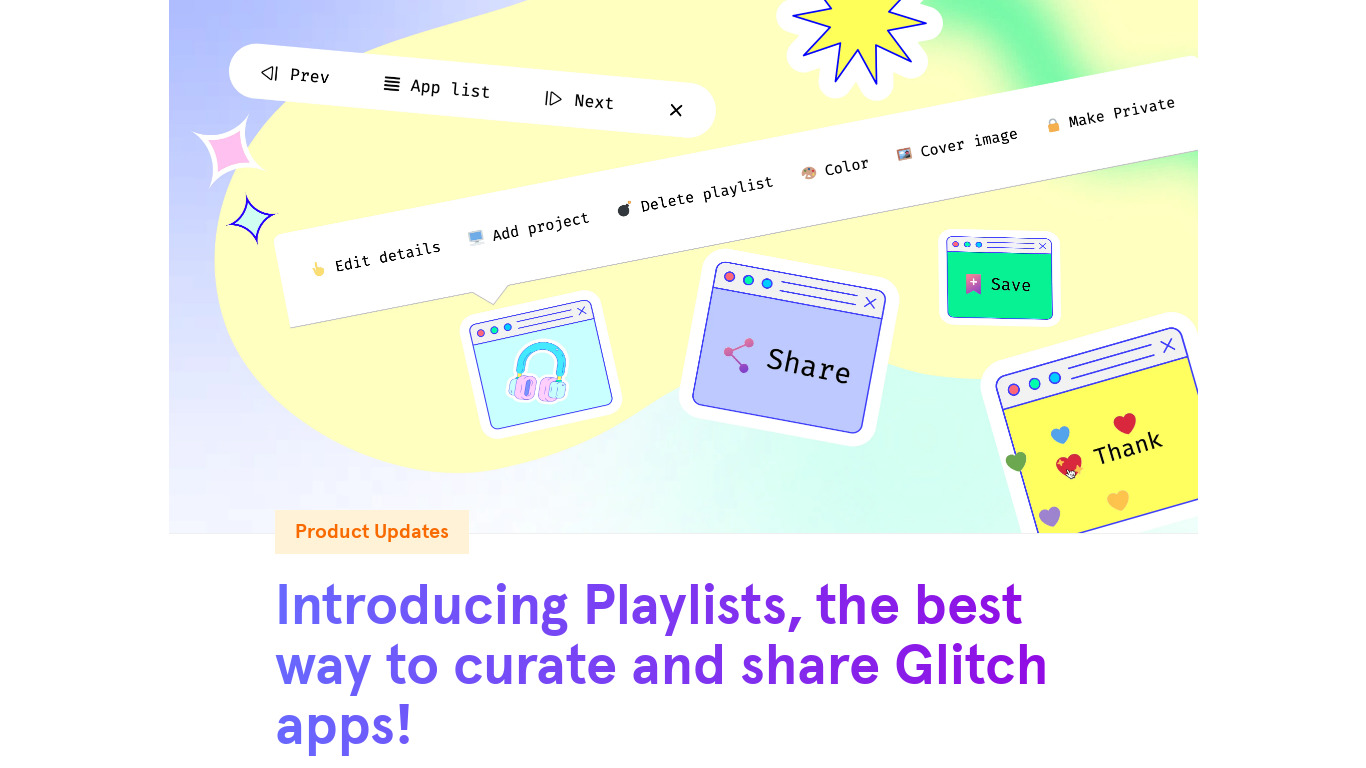 App Playlists on Glitch Landing page