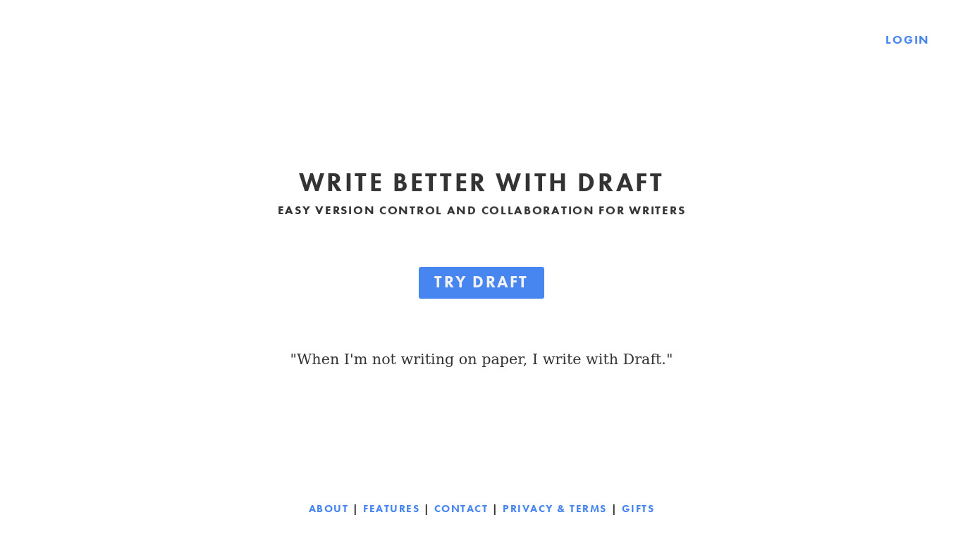 Draft (writing software) Landing page
