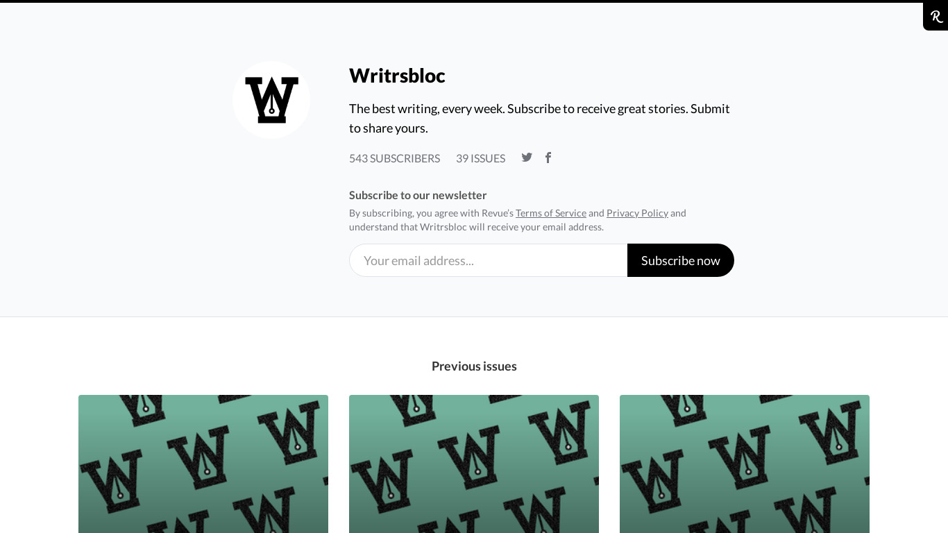 Writrsbloc Landing page