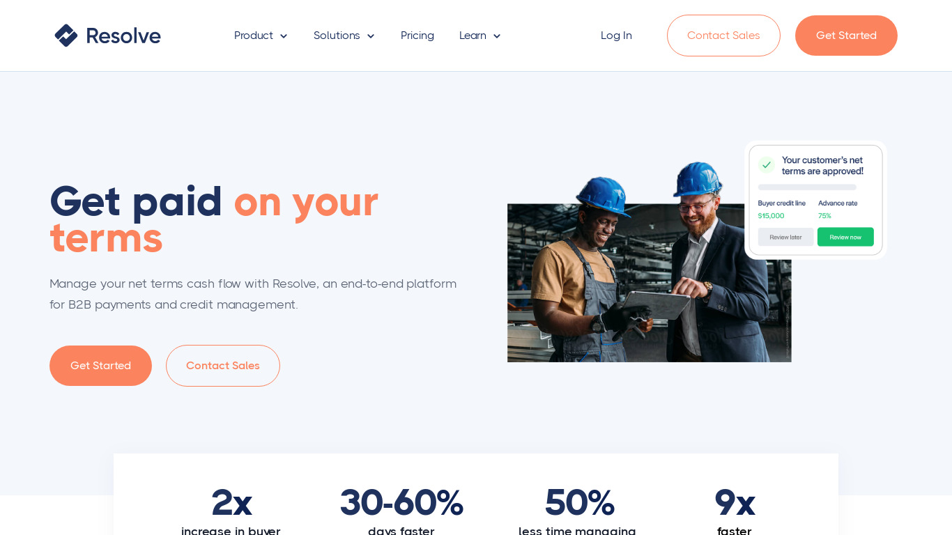 Resolve Pay Landing page