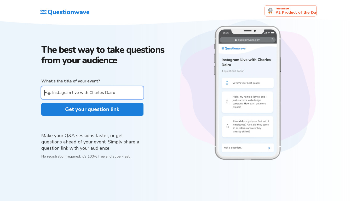 Questionwave Landing page