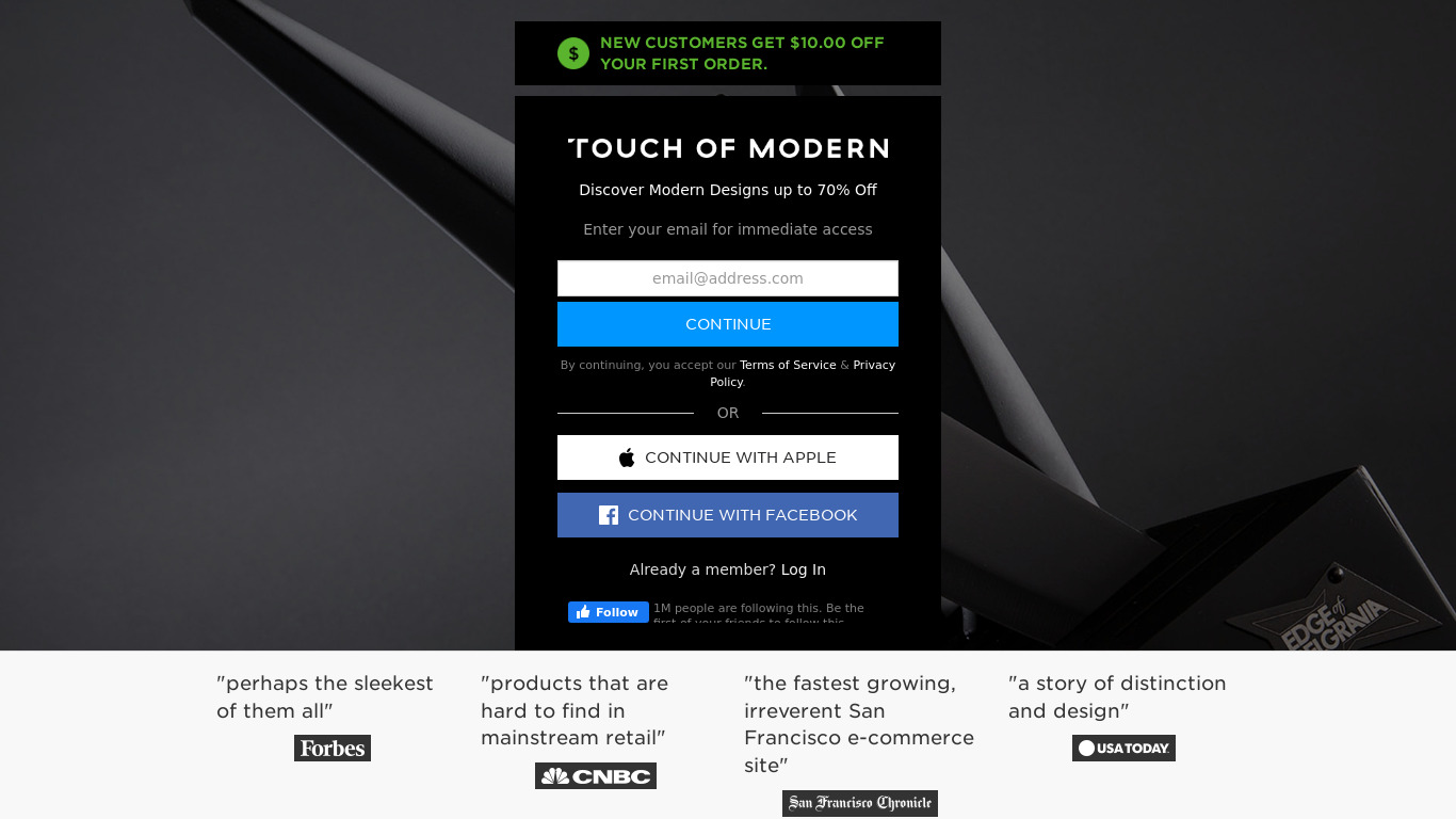 Touch of modern Landing page