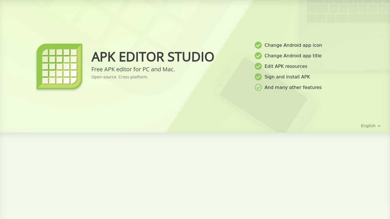 APK Editor Studio Landing page