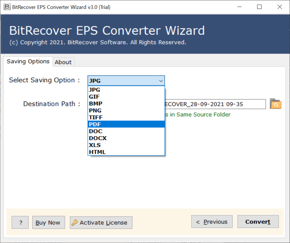 BitRecover EPS Converter Wizard Landing page