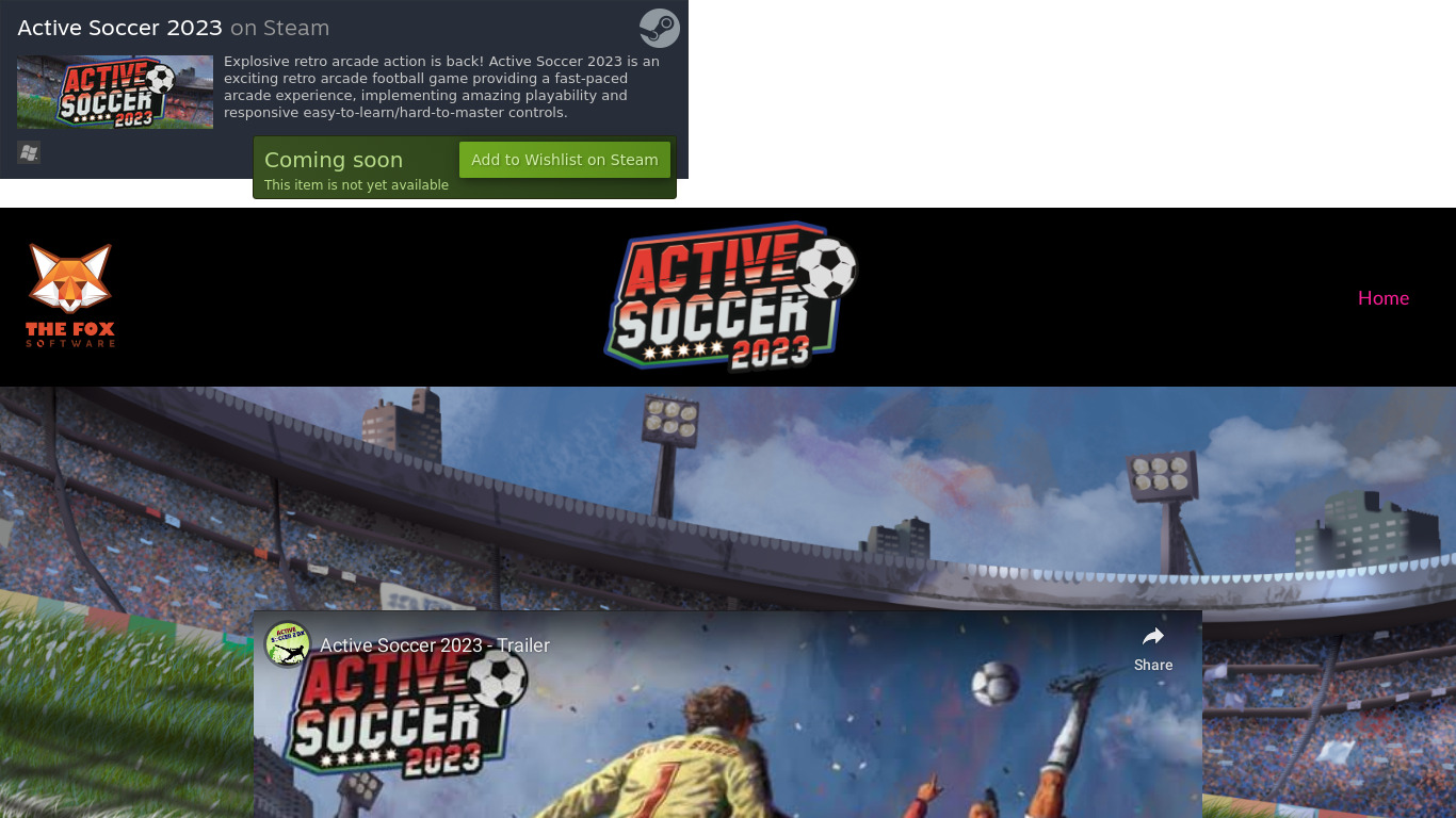 Active Soccer Landing page