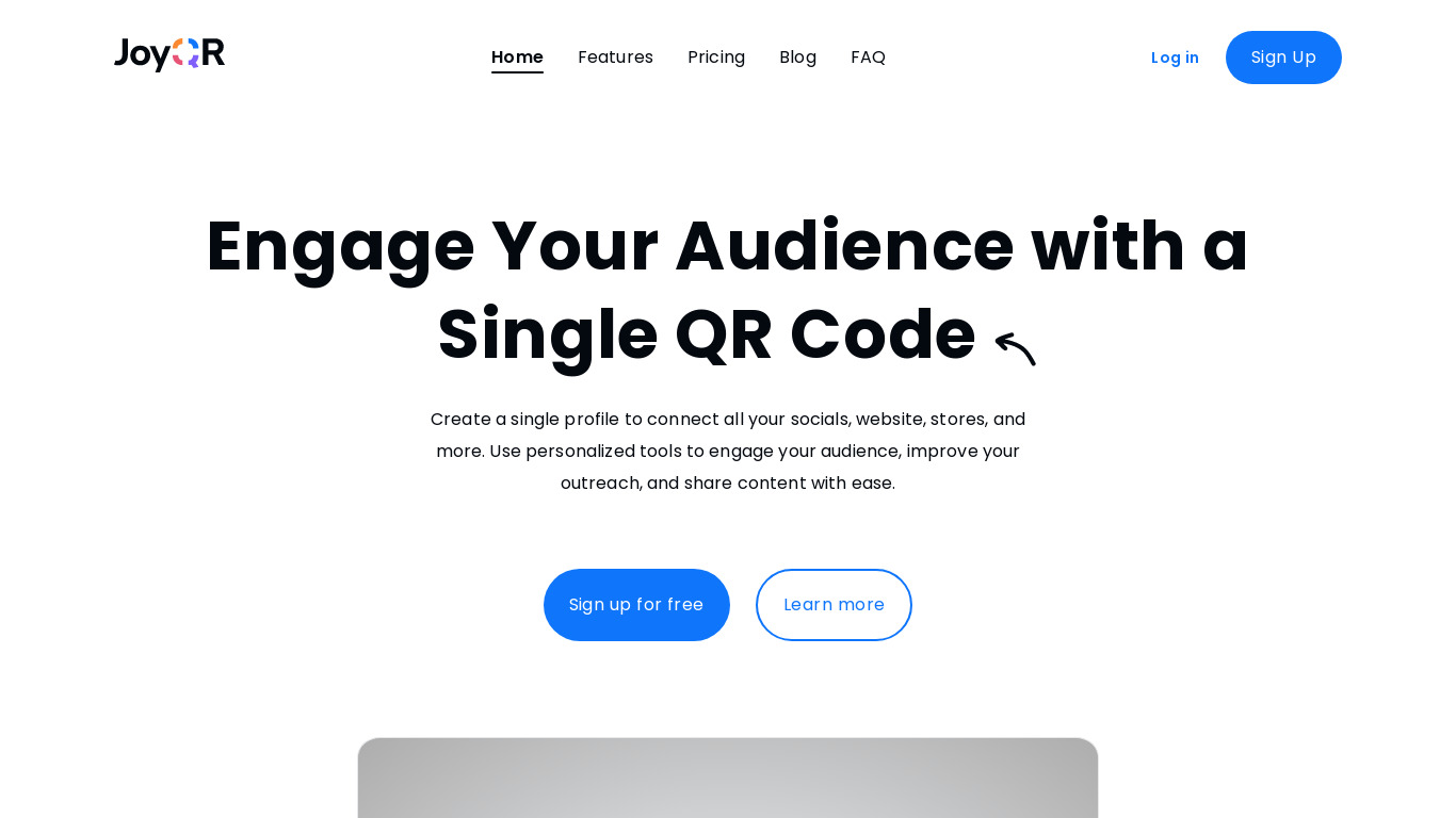 JoyQR Landing page
