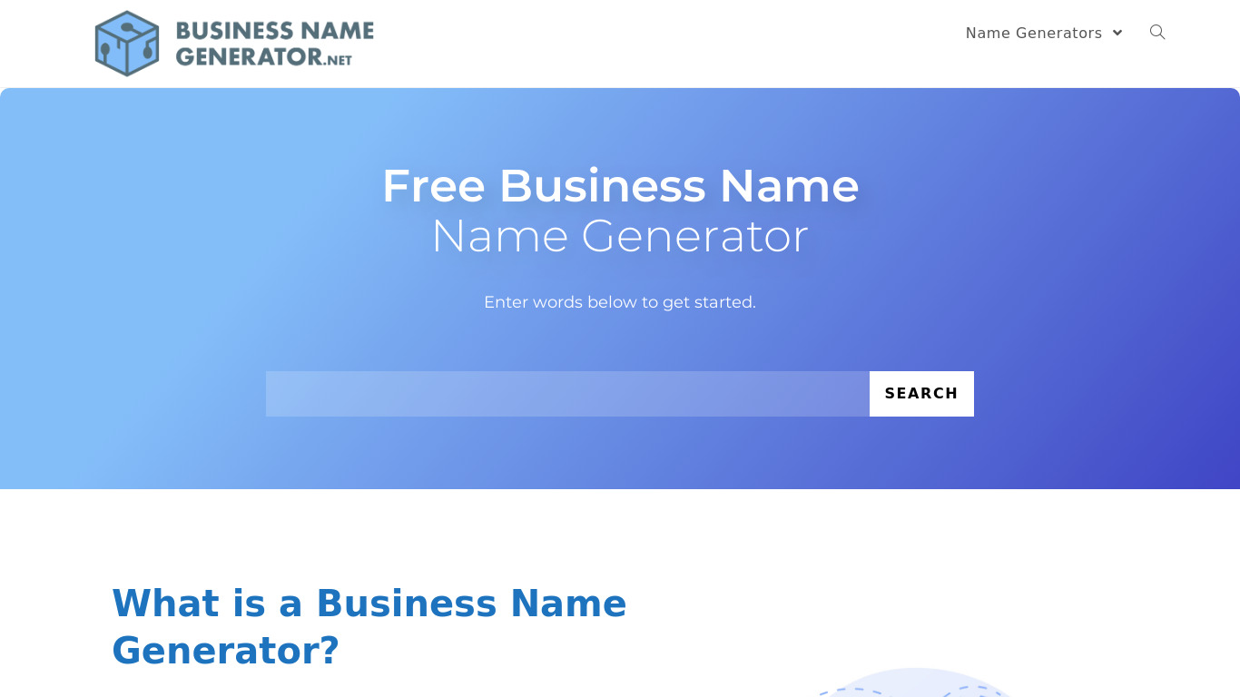 BusinessNameGenerator.Net Landing page