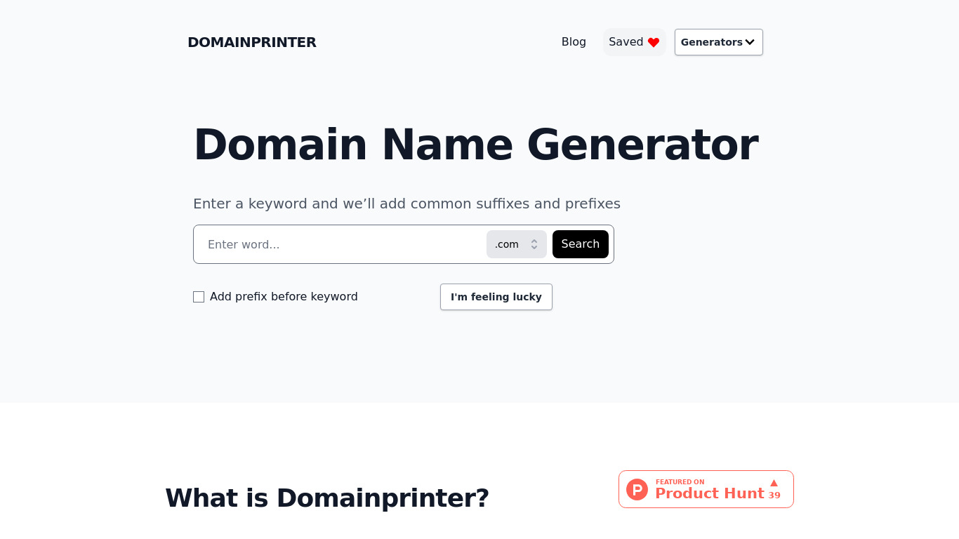 Domainprinter Landing page