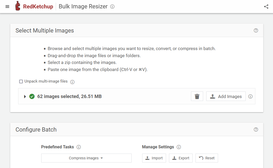 Bulk Image Resizer by RedKetchup Landing page