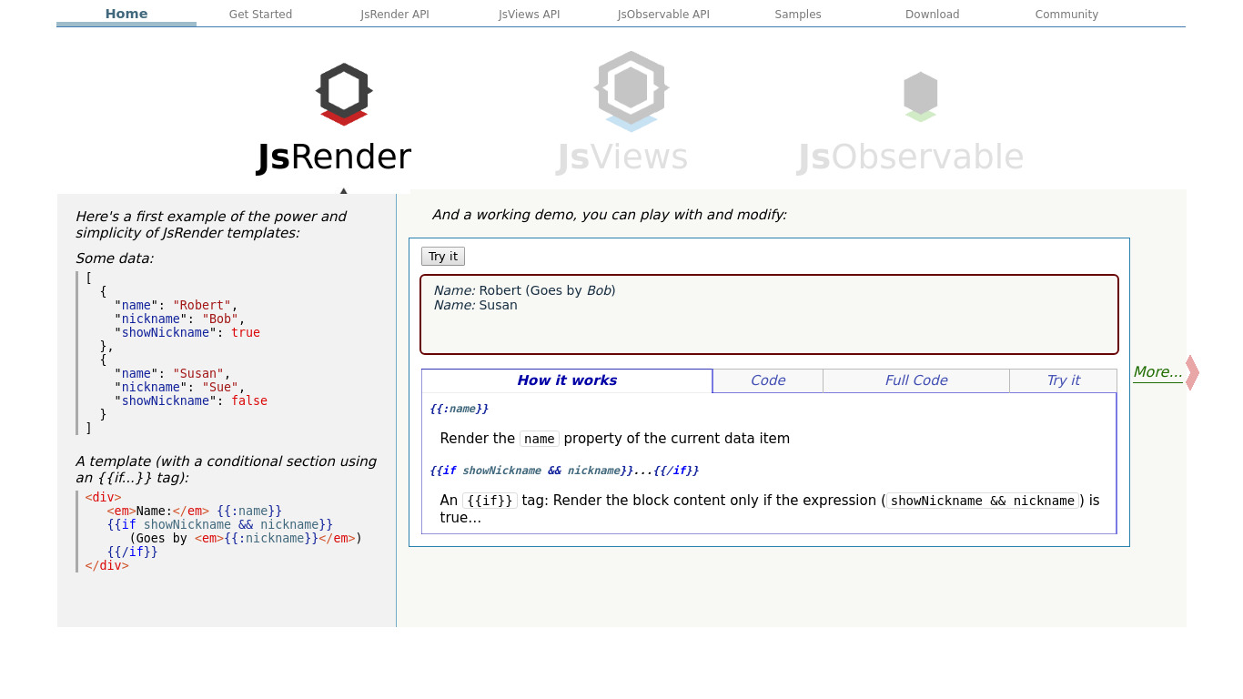 JsViews: Next-generation jQuery Templates Landing page