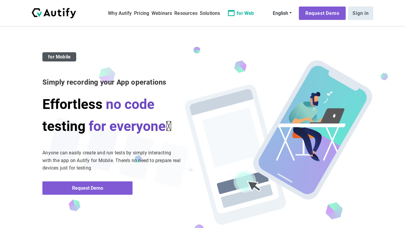 Autify for Mobile Landing page