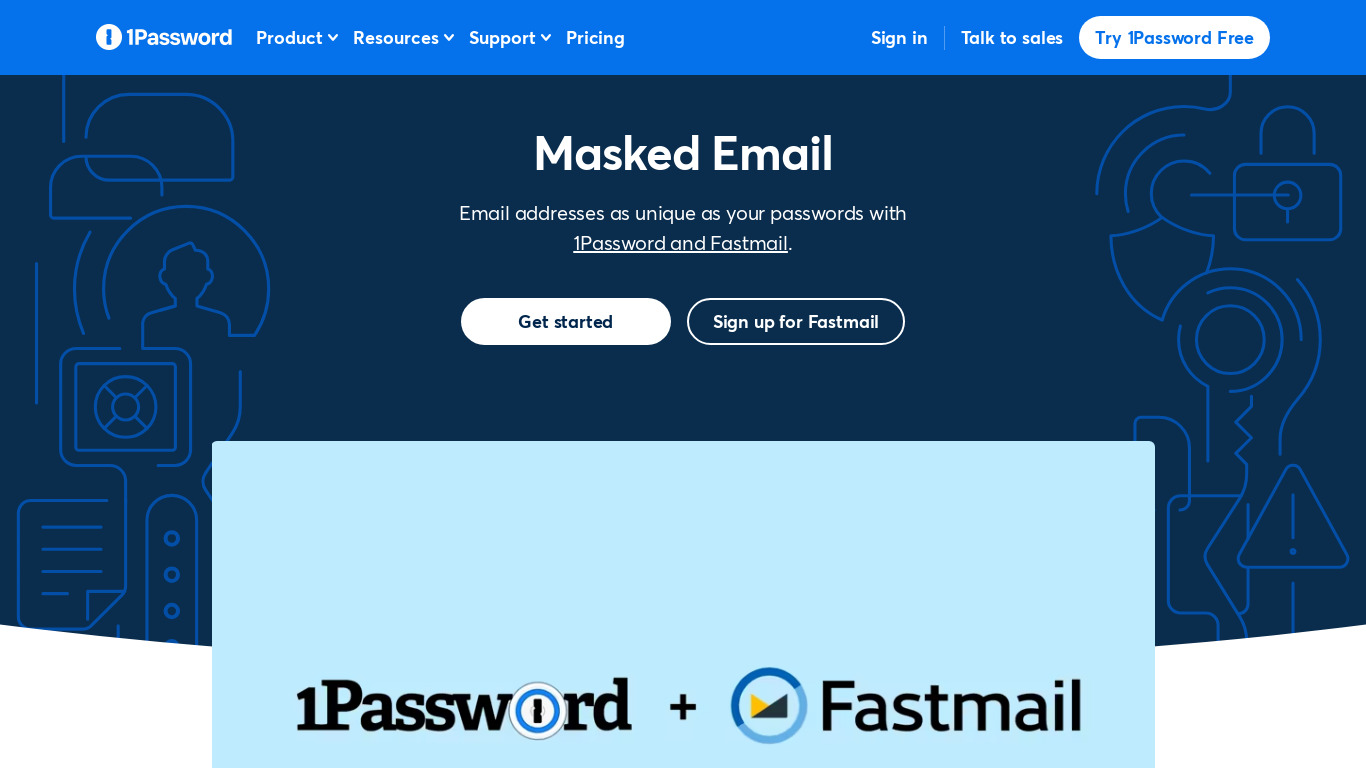 Masked Emails by 1Password Landing page