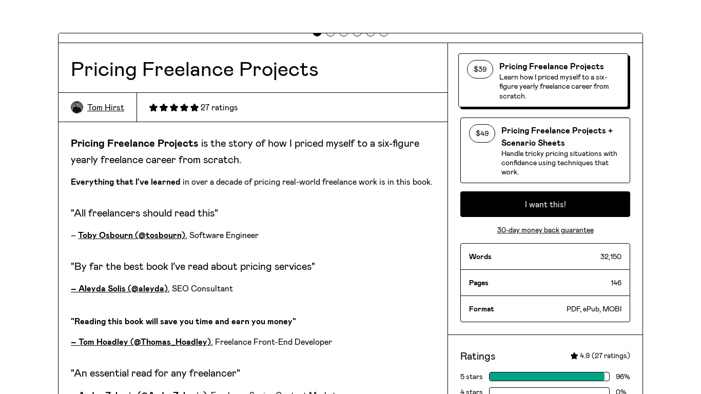 Pricing Freelance Projects Landing page