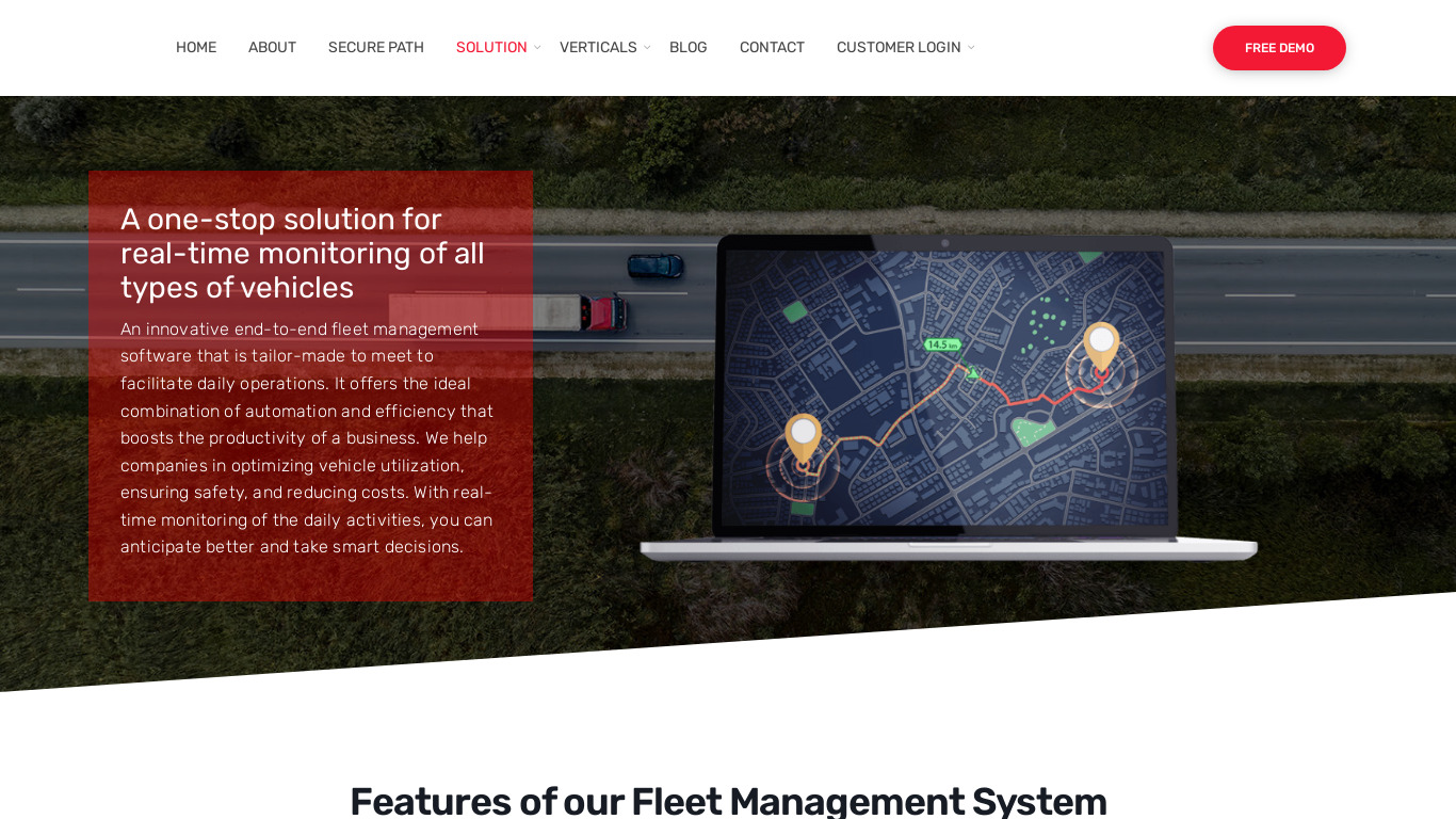 EnRoute Tech Fleet Management System Landing page