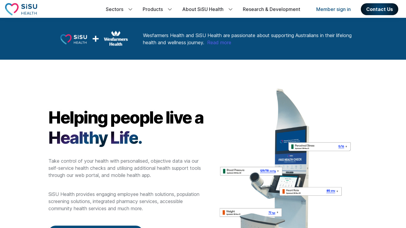 SiSU Health Landing page