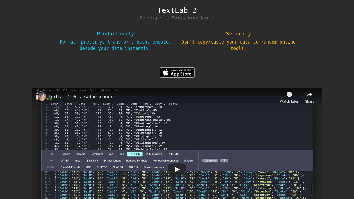 TextLab Landing page