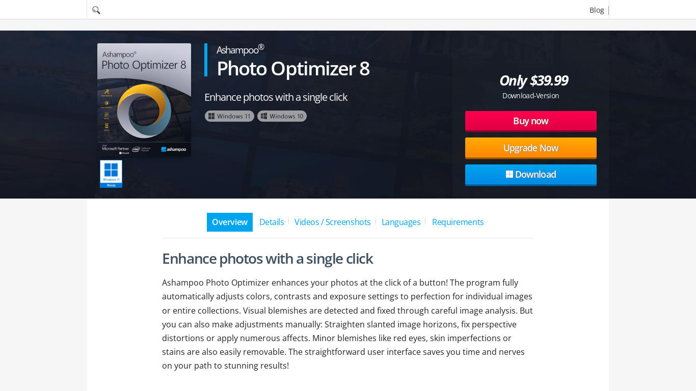 Ashampoo® Photo Optimizer Landing page