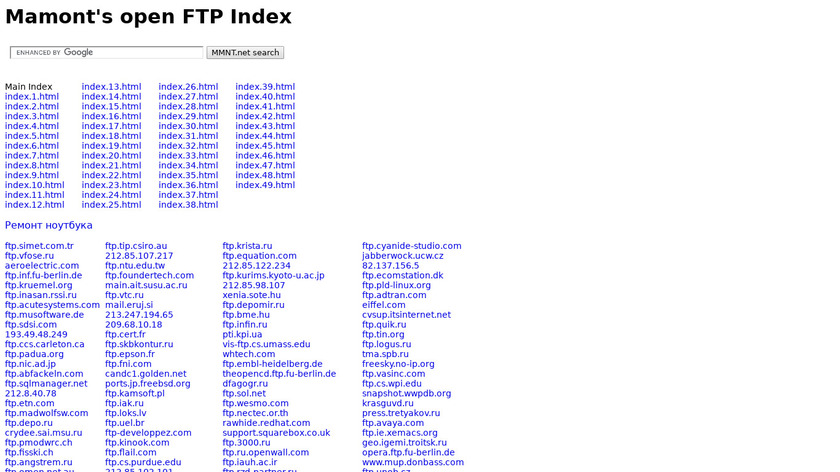 Mamont's open FTP Index Landing Page