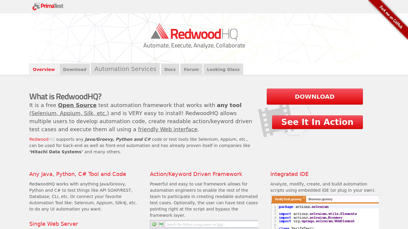 RedwoodHQ Landing page