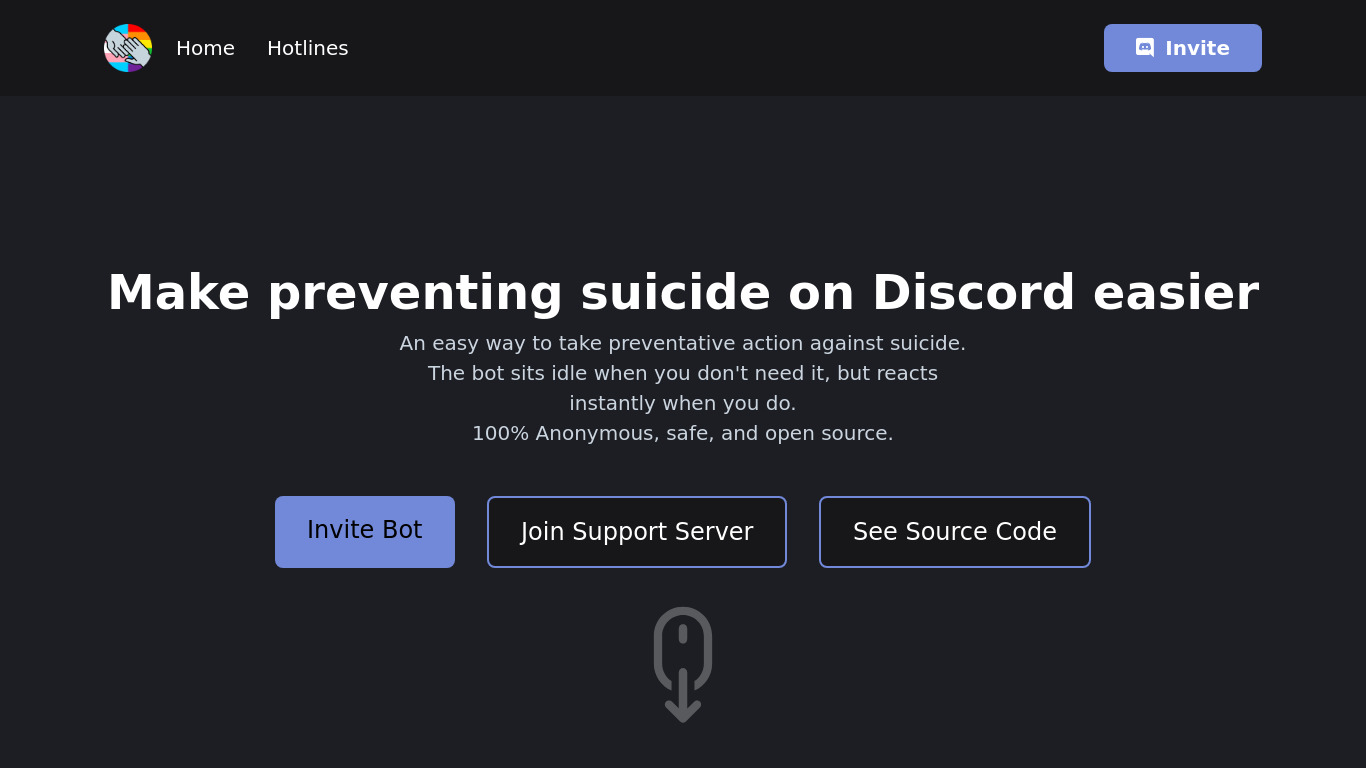 Suicide Prevention Bot Landing page