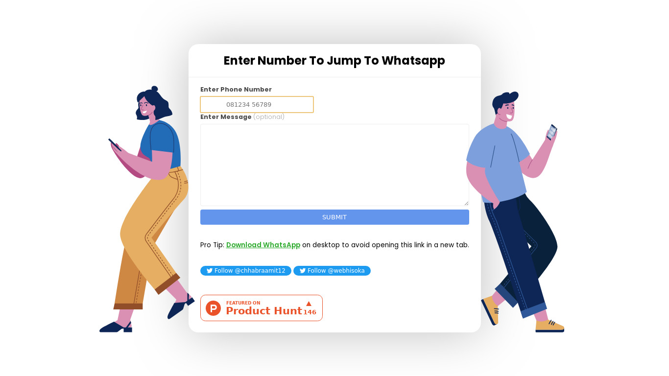 Number To Whatsapp Landing page