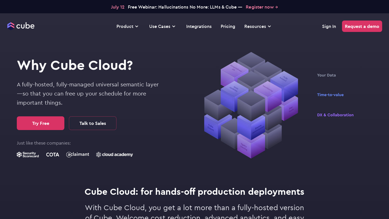 Cube Cloud Landing page